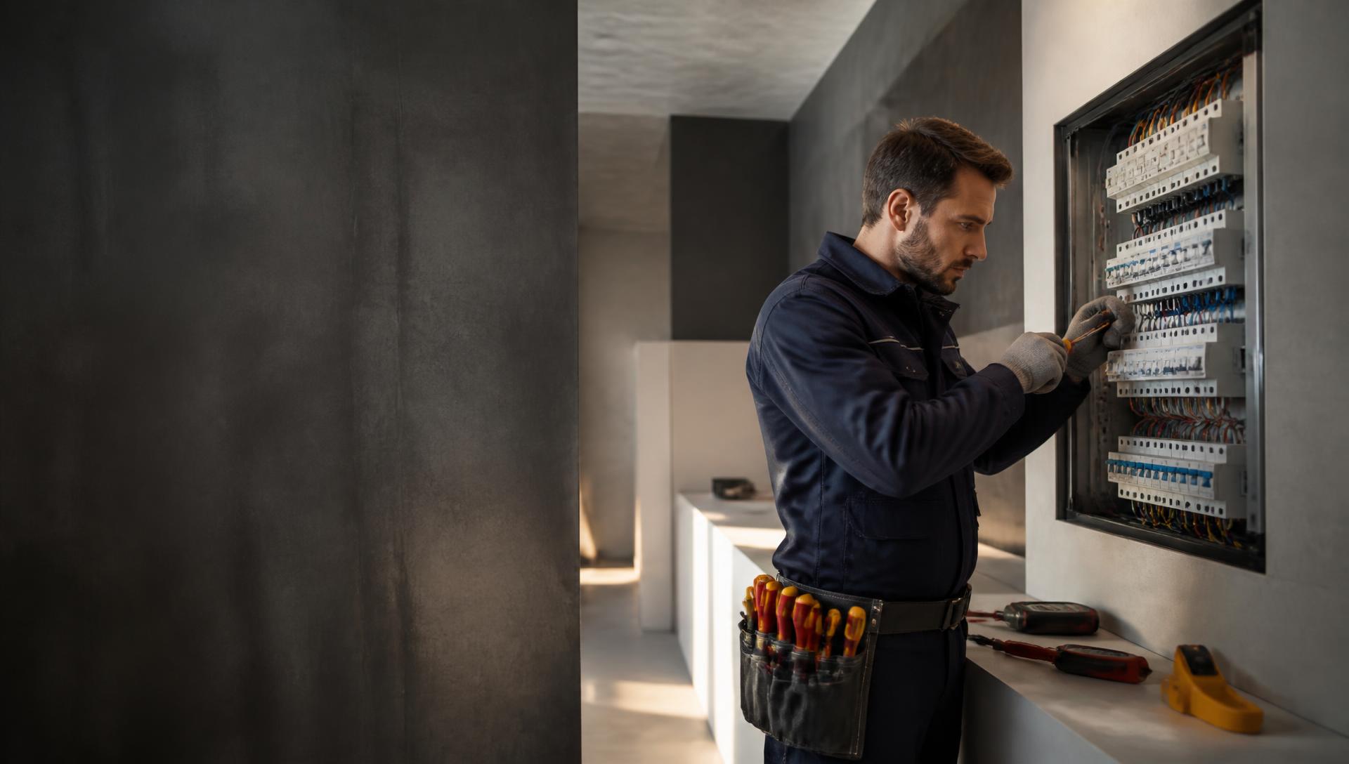 Elettricista EL.CA al lavoro su un quadro elettrico
